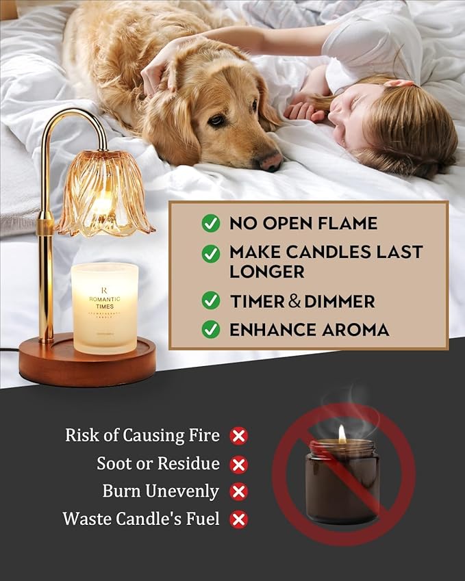 Candle Warmer Lamp, Gold Candle Lamp Warmer with Timer & Dimmer with 2 Bulbs, Birthday Gifts for Women Mom, House Warming Gift New Home Bedroom Decor, Height Adjustable