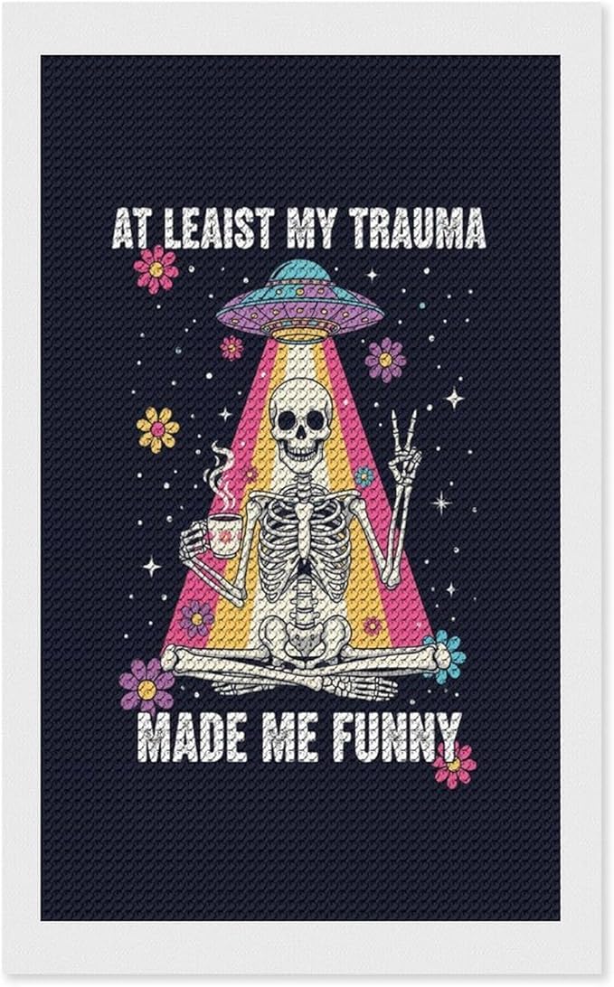 KIVJMSIDJA Skull Skeleton “At Least My Trauma Made Me Funny” Diamond Art Kits for Adults for Beginners, 5D Full Diamond Art Paint 12"x20"