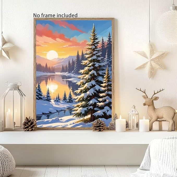QZOTRXI Christmas Diamond Painting Kits for Adults, 5D DIY Snow Sunset Diamond Art Kits for Beginners, Winter Snow Gem Art Full Round Drill for Gifts and Home Wall Decor 12x14 Inch