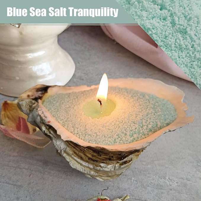 Pearled Candle 18oz(1.1lb) with 30 Cotton Wicks - MANNYCOM Blue Sea Salt Tranquility Scented Powder Wax Refillable Candles Burns up to 110 Hours Non Toxic for Handmade Wedding and Party Decorations