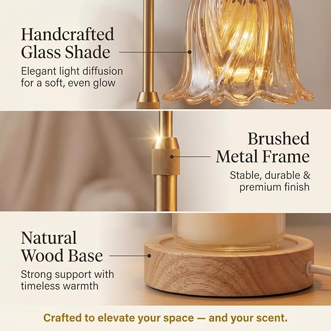 Candle Warmer Lamp with Timer Dimmable: Birthday Gifts for Women Adjustable Height Candles Light Warmers Lamps Gold Crystal Candle Warmer, House Warming Gift New Home Decor, for Women