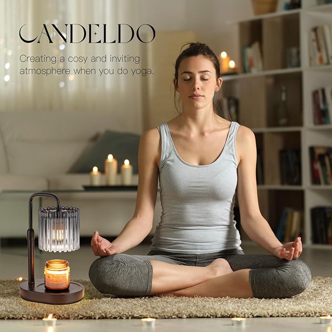 Candeldo Candle Warmer Lamp with Timer: Black Candle Warming Lamp Height Adjustable Wax Melt Warmer Dimmable Modern Farmhouse New Home Bedroom Decor Mothers Day Housewarming Gift for Women