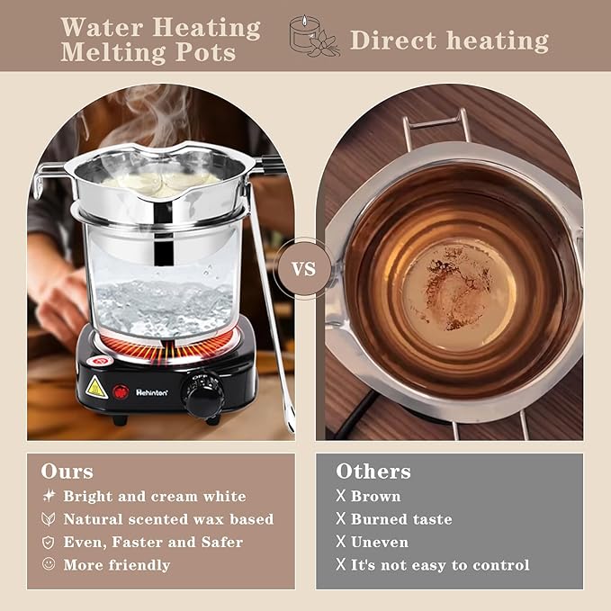 Hehinton Double Boiler Wax Melter Pot, Professional Water Heating Warming Pots for Candle Making, Candle Making Kit for Beginners, DIY Kit with Electronic Scale, Heat Gun, Thermometer, Candle Trimmer