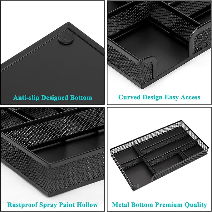 Drawer Organizer, Desk Organizer, Black Metal Mesh Drawer, Desk Drawer Organizer for Home Office and School,11.02X 6.10 X 1.38 Inch,Black