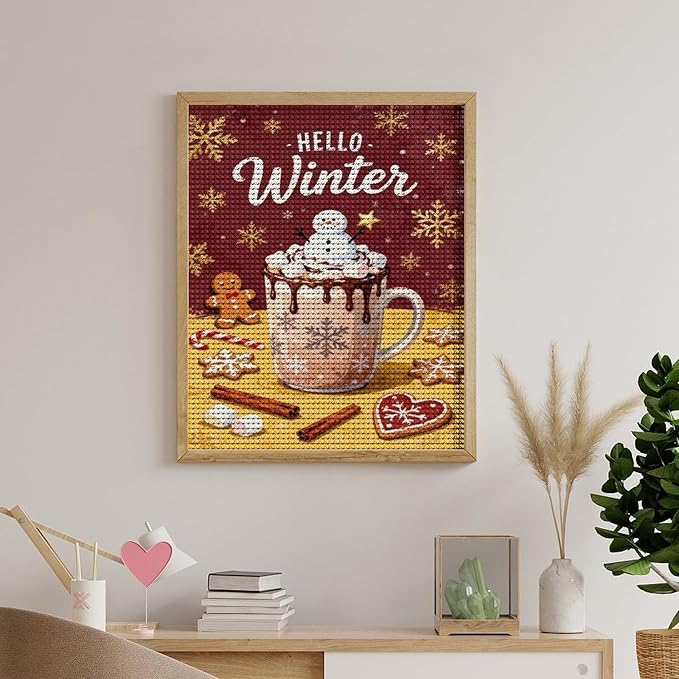 Diamond Painting Kits for Adults - Hello Winter Ice Cream & Gingerbread Snowflakes & Candles Painting DIY 5D Full Drill Diamond Dots Paintings with Diamonds Gem Art And Crafts Home Decor 16"x20"