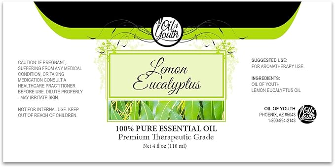Oil of Youth Essential Oils 4oz - Lemon Eucalyptus Essential Oil - 4 Fluid Ounces - Oil of Lemon Eucalyptus