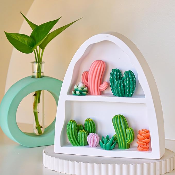 Succulent Silicone Mold 9 Cavities Plants Candle Molds and 4 pcs 3D Succulent Cactus Candle Molds Resin Casting Silicone Molds for Home Decor