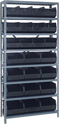 Quantum Storage Systems 2475-483485BK Shelving Unit, 24" D x 36" L x 75" H, Carbon Steel, Galvanized with Black Bins