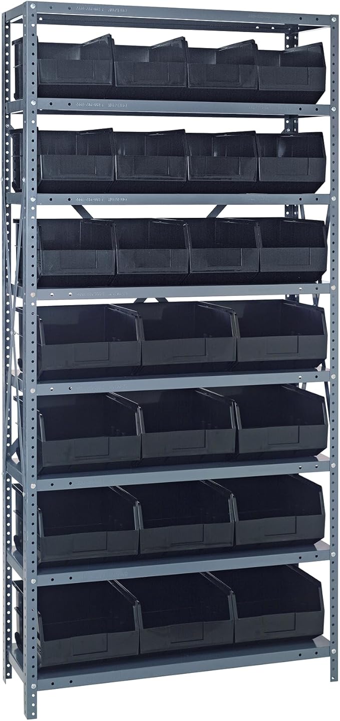 Quantum Storage Systems 2475-483485BK Shelving Unit, 24" D x 36" L x 75" H, Carbon Steel, Galvanized with Black Bins