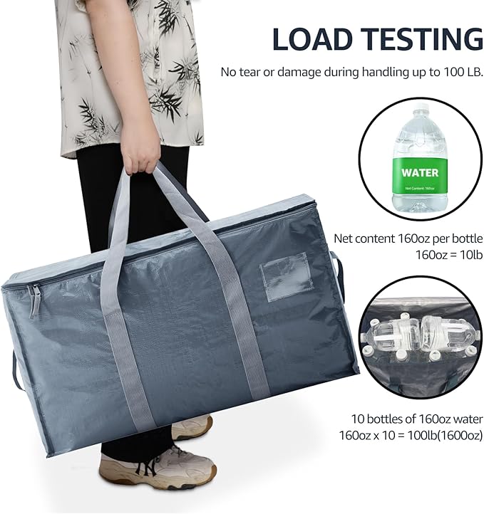 Moving Bags Heavy Duty Extra Large, Moving Boxes, Moving Supplies Essentials,Storage Bins with Lids, Plastic Packing Totes, Storage Bags for Clothes with Handles & Zippers(Grey, 12 Pack)
