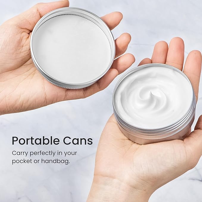 TUZAZO 48Pack 2 Oz Aluminum Tin Cans with Screw Lid and Labels, Refillable Travel Sized Cosmetic Containers Small Tins for Salves, Lotion Bars, Beard Balms, Candles