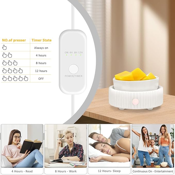 Wax Melt Warmer with 4 Timer & PTC Heating- Ceramic Fragrance 3-in-1 Oil Burner Electric Candle Wax Melter for Home Office Bedroom Fragrance, Home Décor and Gift Choice