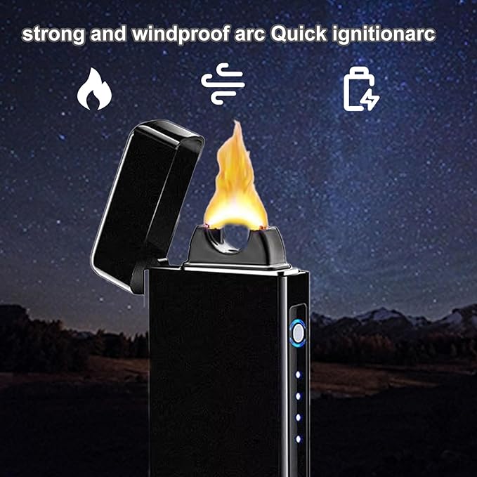 Electric Lighter Plasma Rechargeable with LED Battery Indicator Strong Flame, USB Convenient Charging, Windproof Lighter Outdoor（Black
