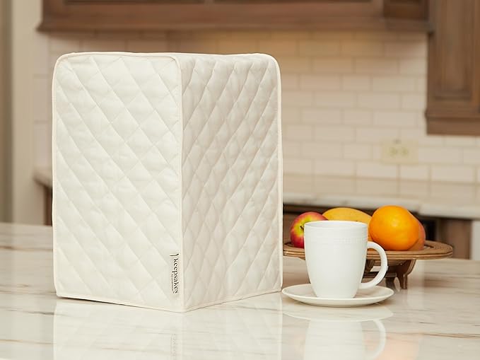 Covermates Keepsakes Coffee Maker Cover – Quilted Appliance Protector for Espresso Makers – Dust & Stain Resistant, Washable Slip‑On Design for Countertop Storage, Cream