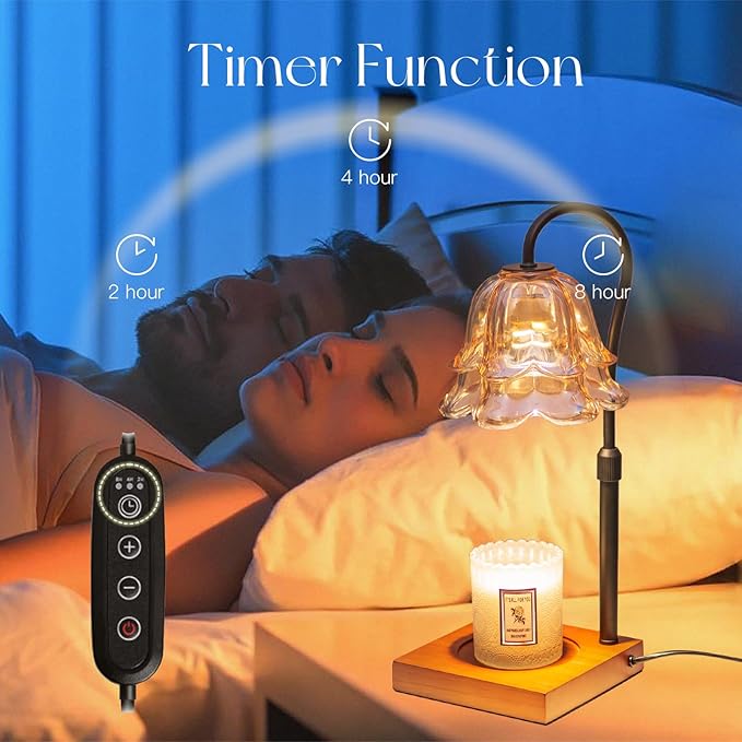 Candeldo Candle Warmer Lamp with Timer: Flower Black Candle Lamps Height Adjustable Vintage Home Bedroom Decor Mom Birthday Gift for Women