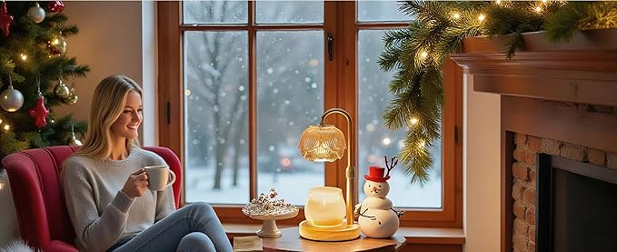 LOFTEK Candle Warmer Lamp with Timer - Dimmable - Adjustable Height, Electric Wax Melt Warmer Lamp with 2 Bulbs for Scente, Jar Candles, Vintage Home Room Decor, Warming Gift for Women, Gold Flower