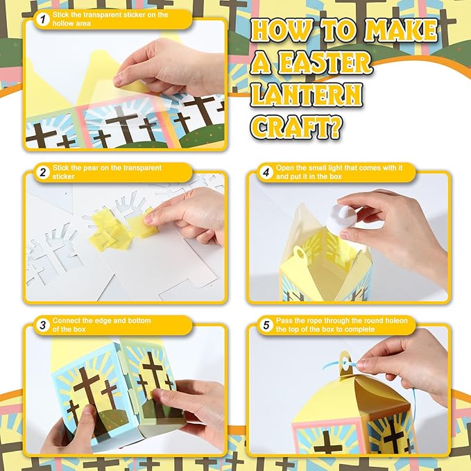 Simgoing 24 Sets Easter Crafts with LED Candle Light He is Risen Tissue Paper Resurrection Craft DIY VBS Christ Suncatchers Lanterns Hanging for Fun Home Activities Sunday School Christian Decoration