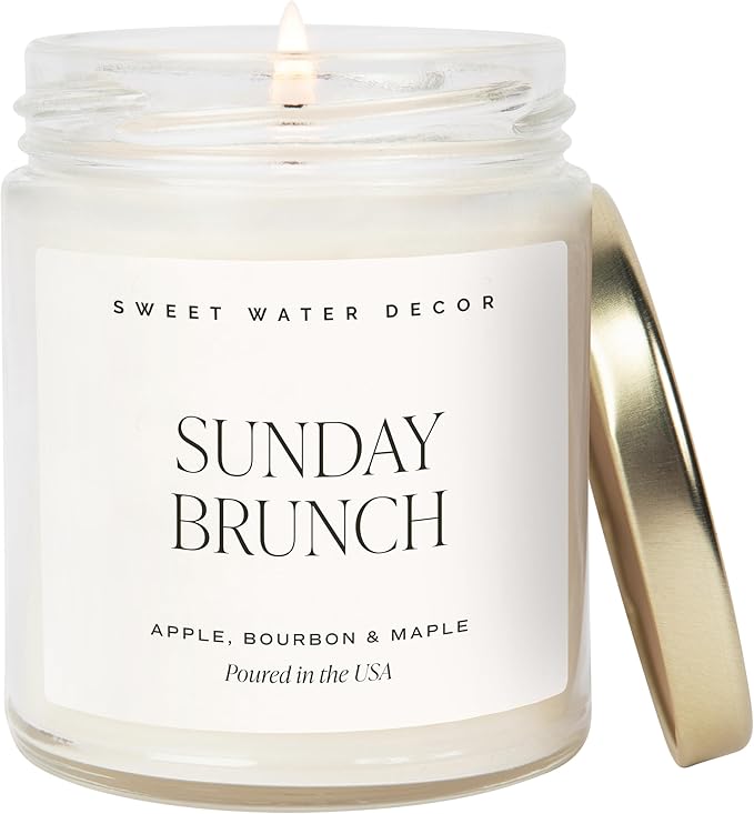 Sweet Water Decor Sunday Brunch Candle - Soy Apple, Bourbon, and Maple Candles for Home - 9oz Clear Jar + Gold Lid, 40+ Hour Burn Time, Made in The USA - Summer Candle