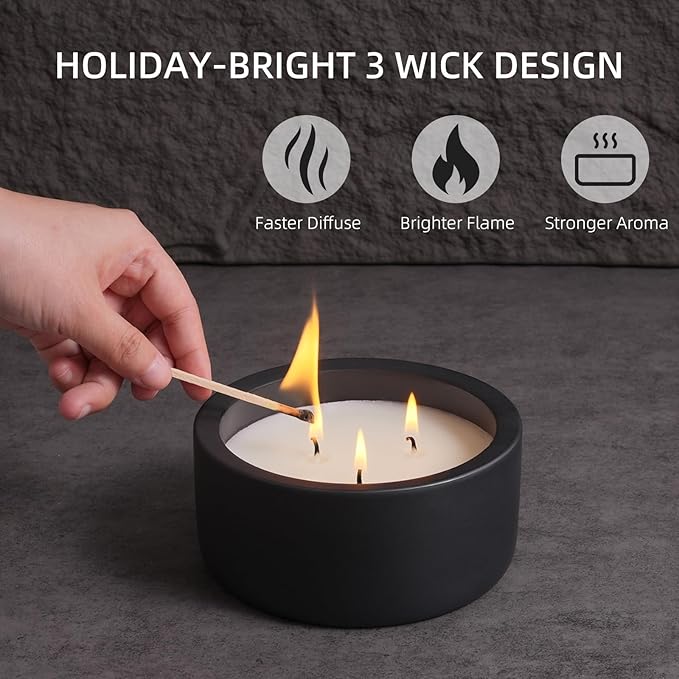 Viyffo 20oz Large Scented Candle – Eucalyptus & Rosemary, 3 Wick Non Toxic Soy Candle, Matte Black Ceramic Jar, Luxury Home Fragrance for Men, Elegant Spring Décor & Premium Birthday Gift