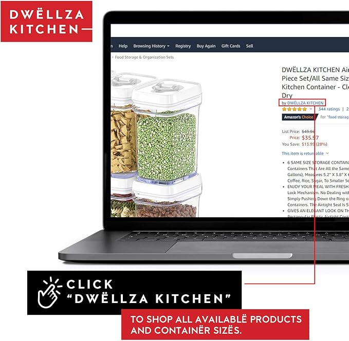 DWËLLZA KITCHEN Airtight Food Storage Containers with White Lids 2L - 4 Pc Clear Plastic Pantry Snacks Kitchen Container, Baking Supplies, 4LB Sugar & Flour Canister BPA-Free