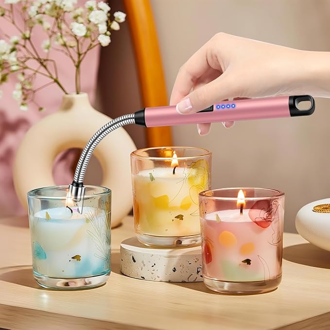 LcFun Candle Lighter with 360° Flexible Neck & Safety Lock, Windproof USB Rechargeable Electric Lighter Gift Sets, Flameless Arc Long Lighters Matches for Grill, BBQ, Camping, Fireplace, Stove