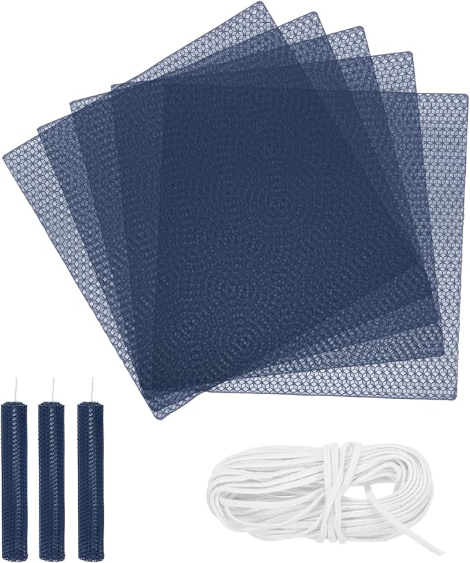 MECCANIXITY Beeswax Candle Making Kit,8x8 Inch 5pcs Dark Blue Beeswax Candle Sheets with 1pcs Cotton Wick for DIY Craft Gift Making