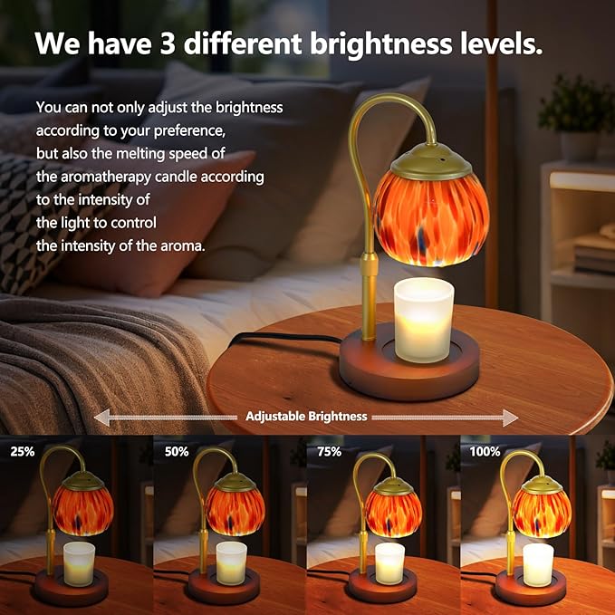 Red Opal art Glass Candle Warmer Lamp with Wood Base - Height Adjustable, 2/4/8H Timer, 4-Level Dimmer - Includes 2 GU10 Bulbs - Festive Winter Holiday Decor & Gifts for Women, Fits Candles up to 5"