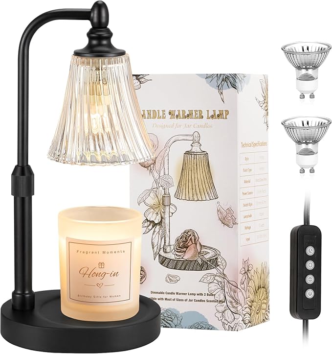 Hong-in Black Candle Warmer Lamp with Timer Dimmable,Birthday Gifts for Women,Adjustable Height Wax Melt Warmer for Jar Candles,House Warming Gifts New Home,Ideal for Office,Bedroom Home Decor