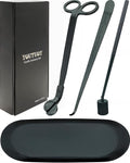 YOUTUOY 4 in1 Candle Accessory Set with Storage Tray Plate, Candle Wick Trimmer, Candle Wick Snuffer, Candle Wick Dipper, Great for Scented Candles Lovers (Matte Black)