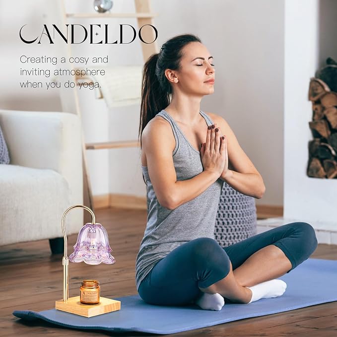 Candeldo Candle Warmer Lamp with Timer: Purple Flower Candle Warming Lamp with 2 Bulbs Height Adjustable Wax Warmer Dimmable Bedroom Decor Mothers Day Gift for Women