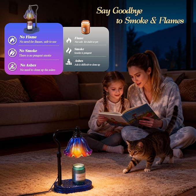 Candle Warmer Lamp with Adjustable Height - Flameless 4-Level Dimmable Wax Warmer, Timer Function & Stylish Design in Multiple Colors(Blue)