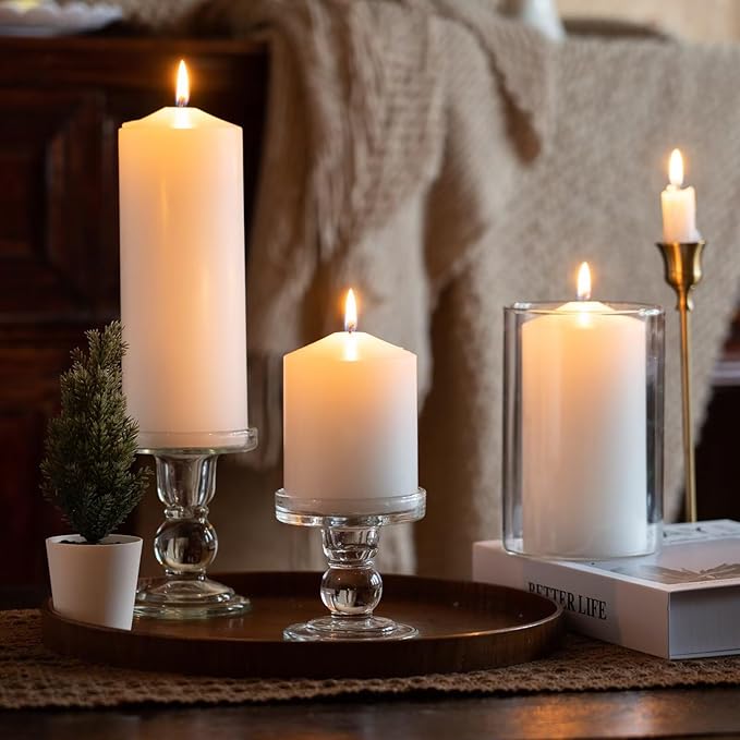 MOZEAL 3" x 6" Hand-Poured Unscented White Pillar Candles,Dripless Candles Set of 3,Long Lasting Burning,Approx 100 Hours Burn Time for Wedding,Dinner,Christmas and Home Decor