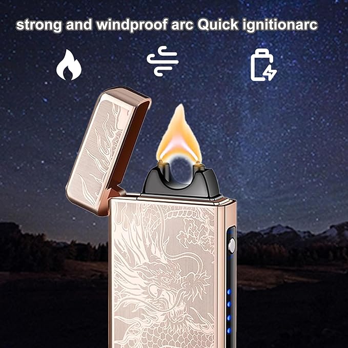 Electric Lighter Plasma Rechargeable with LED Battery Indicator Strong Flame, USB Convenient Charging, Windproof Lighter Outdoor