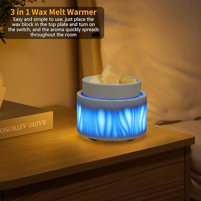 Ceramic Wax Melt Warmer for Scented Wax Warmer with 7 Colors LED Ambiance Light 3-in-1 Electric Fragrance Candle Burner for Home Office Deco Birthday Gifts for Women Girl Mom Daughter 1 pcs