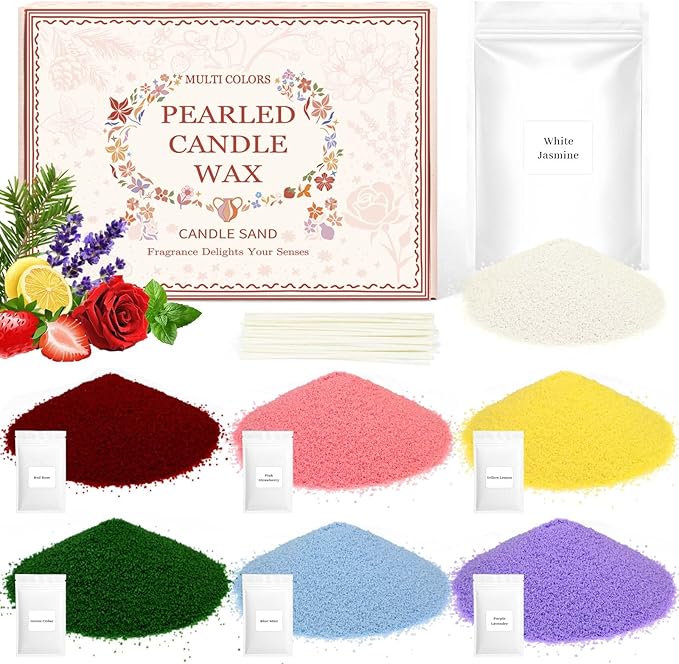 STRN Pearled Candle Sand Wax with 20 Wicks, 7 Scented Candle Beads, Candle Refill Kit, Home Fragrance Decoration for Candle Making DIY, Wedding Party