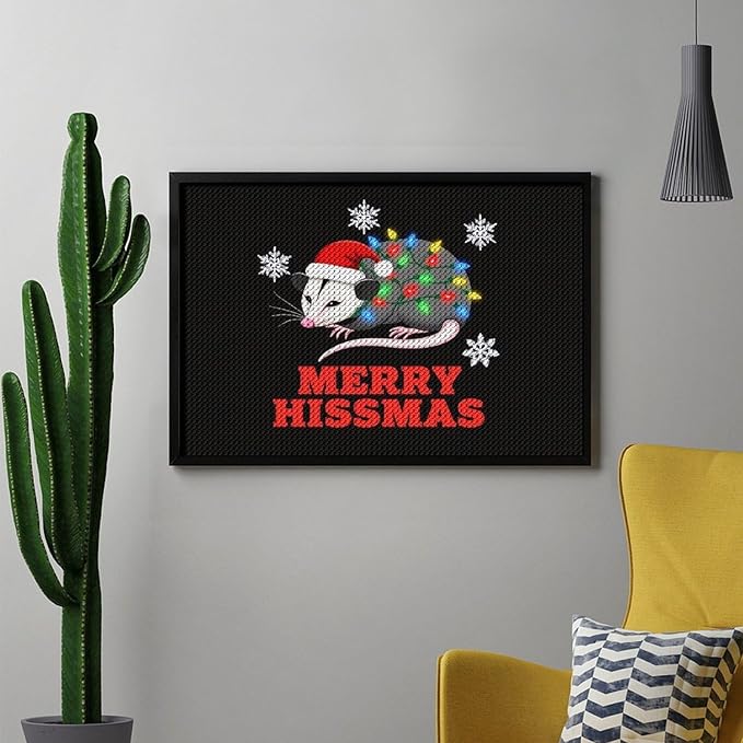 AIVKIEJK Diamond Painting Kits for Adults - Christmas Possum Merry Hissmas Painting DIY 5D Full Drill Diamond Dots Paintings with Diamonds Gem Art and Crafts Home Decor 8"x12"