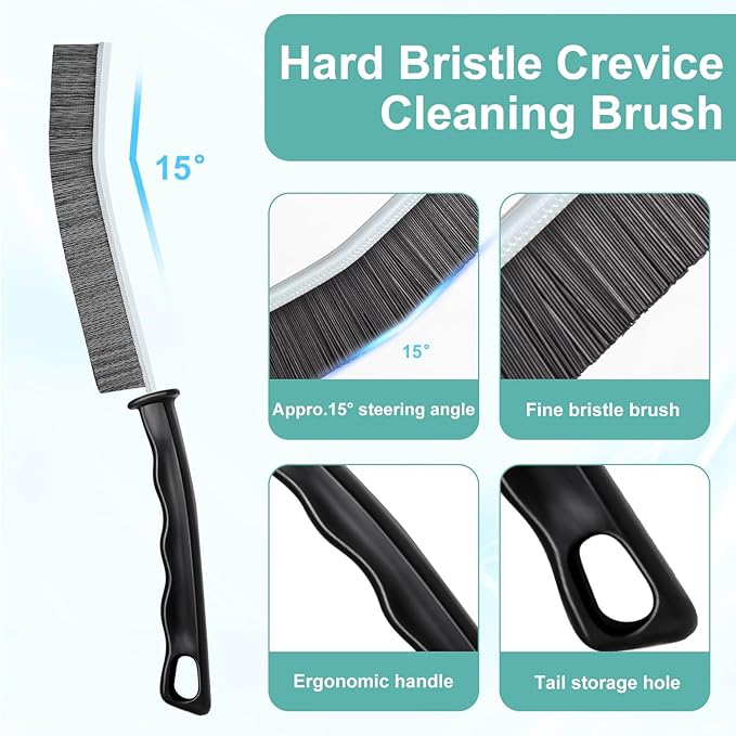 Hard Bristle Crevice Cleaning Brush - Multifunctional Gap Cleaning Brush, Cleaning Tools for Household Use, Home, Kitchen, Bathroom, Window, Vehicle, Faucets, Toilet, Grout (Black Handles)