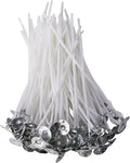 Candle Cotton Wicks, 100 Pieces, White, Pre-Waxed Short Wicks with Metal Sustainer Base for DIY Candle Making (15cm)