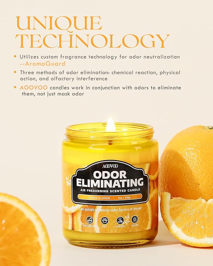 AOOVOO 4 Pack Odor Eliminating Highly Fragranced Candle - Eliminates 95% of Pet, Smoke, Food, and Other Smells Quickly, Air Freshing Soy Candle, Citrus Lemon/Ocean/Apple/Dreamy Garden