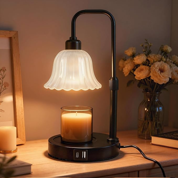 DomeStar Flower Candle Warmer Lamp, Adjustable Height Wax Melting Unique Lamp with Timer & Dimmer, Vintage Bedroom Decor for Scented Jar Candles - Ideal for Housewarming Birthday Valentine's Day Gifts