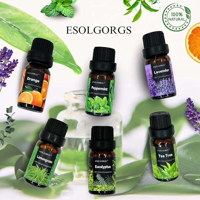 Essential Oils Set - 6 Blends for Diffusers, Aromatherapy Gift Set,Home Care, Candle Making Scents, Humidifiers,- Peppermint, Tea Tree, Lavender, Eucalyptus, Lemongrass, Sweet Orange (10mL)
