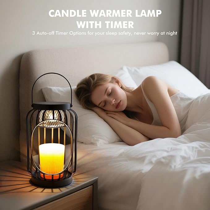 Candle Warmer Lamp with Timer & Dimmable Function - Vintage Hanging Candle Wax Warmer Lantern for 3-Wick/Large Jar Candles Lamp for Home Farmhouse Decor, Gift for Her Women, Mom