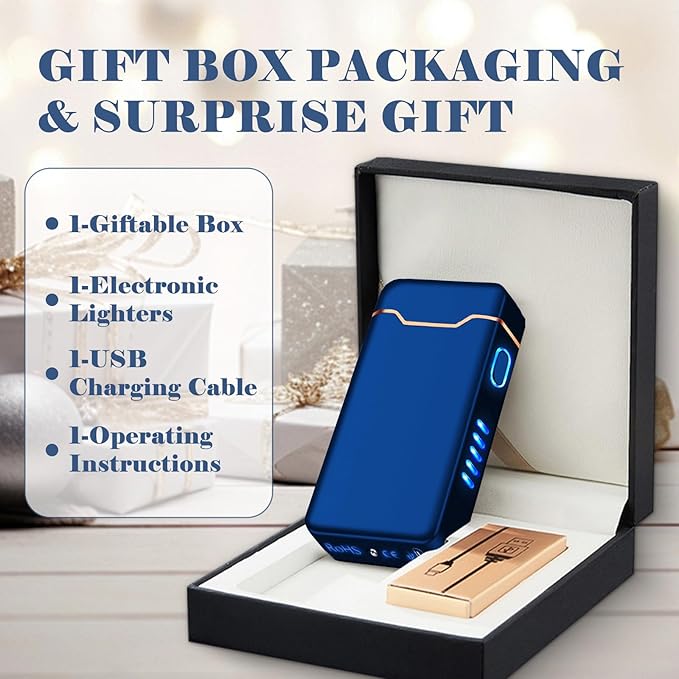BABOBIU Windproof Lighters Rechargeable Electric Lighters Plasma Lighter with LED Light Power Display Cool Lighter for Fire BBQ Candle Indoors Outdoors (Blue)