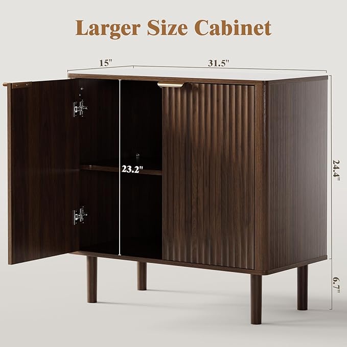 IKALIFE Sideboard Buffet Cabinet with Storage, Modern Fluted Accent Credenza with Doors & Adjustable Shelves, Wood Coffee Bar Console Table for Living Room, Dining Room, Entryway 31.5"(2pcs) Walnut