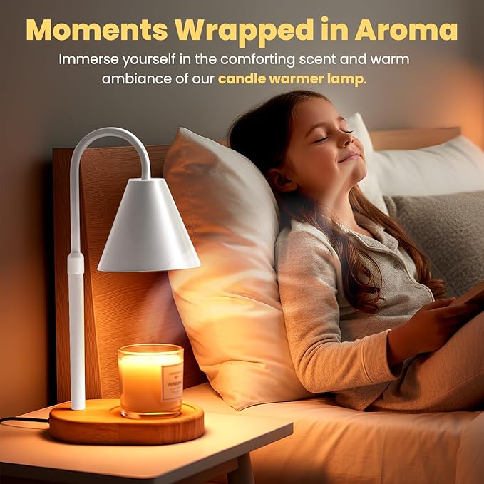 Lavalay Candle Warmer Lamp – App-Controlled Dimmable Warmer Light with Timer & Adjustable Height – Modern Flameless Silver Candle Melter lamp with Wood Base for Jar Candles– Gift for Mom & Women