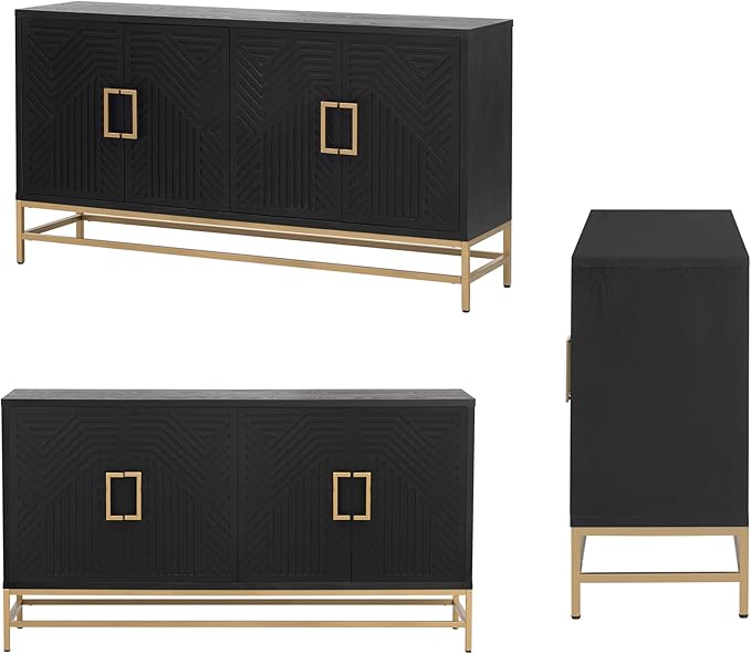 Amposei Accent Sideboard Cabinet 59.8-Inch Retro Credenza Console Storage Cabinet Dining Buffet Table with 4 Doors & Adjustable Shelves for Living Room Entrance, Black