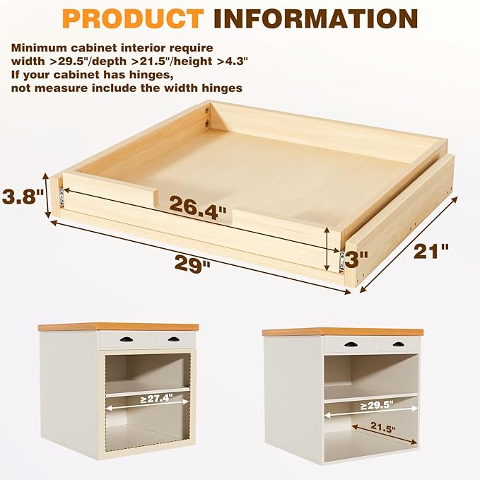 Pullout Cabinet Organizer, 29''W×21''D×3''H Slide Out Shelves for Kitchen Cabinets, Pull out Drawers for Kitchen Cabinets, Pantry, Bathroom, & Storage Organization