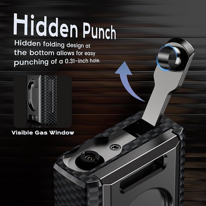 All-in-one Torch Lighter with Straight Cutter, Built-in Punch, Powerful Windproof Jet Flame, Multifunctional Travel Accessories, Gifts for Men, Refillable Butane Lighters for Candle (Without Fuel)