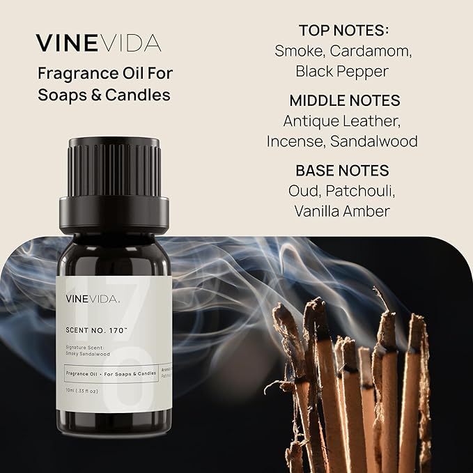 VINEVIDA [10 ml] Smoky Sandalwood; Fragrance Oil for Candle Making and Soap Making - Premium Candle Scents for Soy Candles