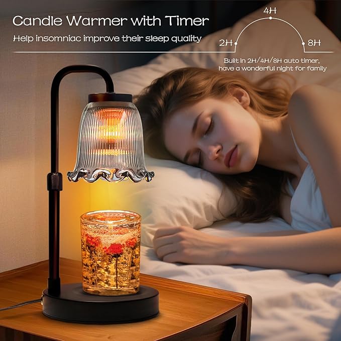 Banbanda Candle Warmer Lamp with Timer Dimmer: 3 Timing Mode, 35W Safety Anti-Scalding, 4 Level Dimming Romantic Night - Wax Warmer for Scented Wax for Home Decor Gifts